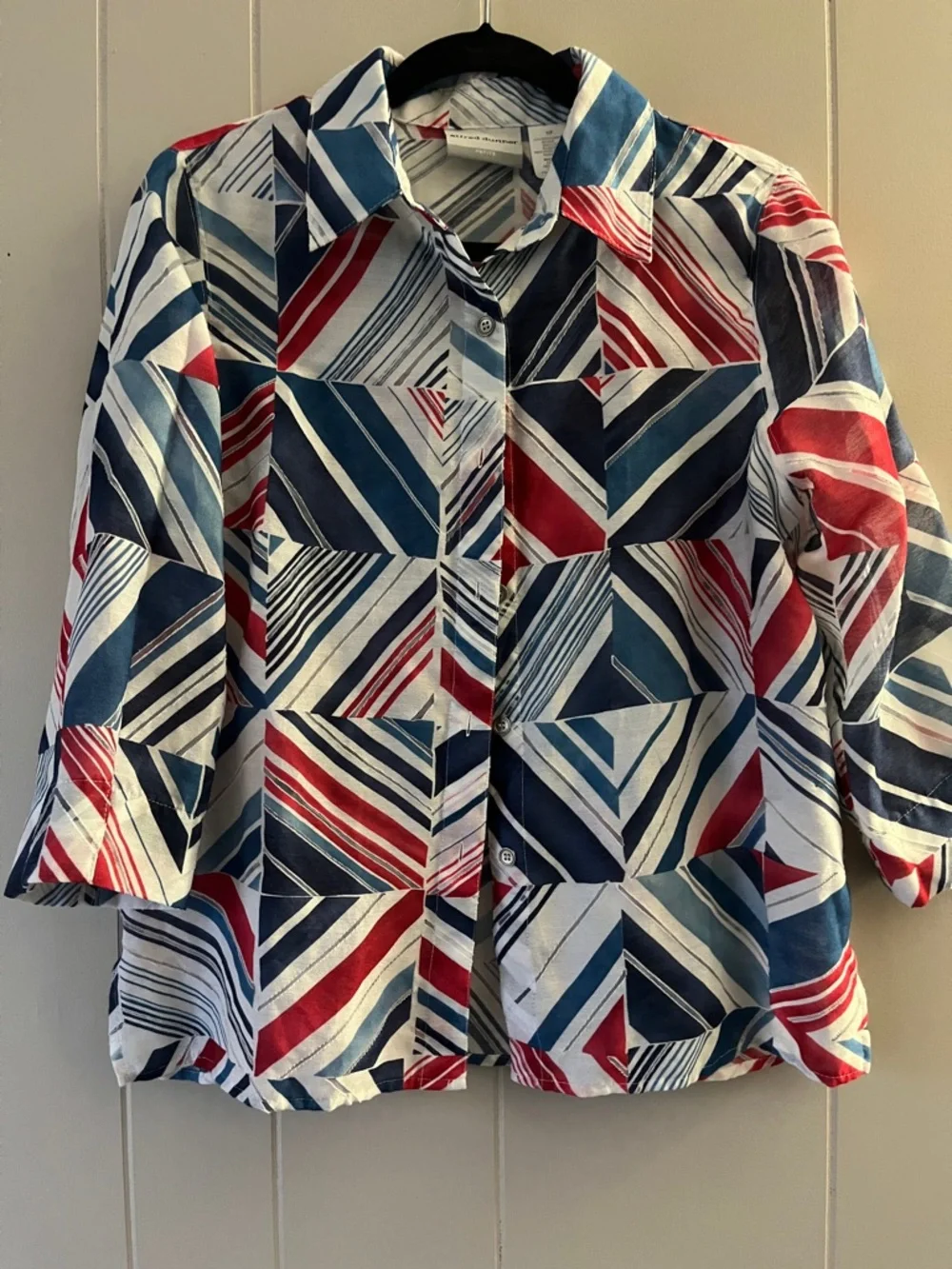 Girls' Geo Print Button-Up Shirt - Red, Blue & White